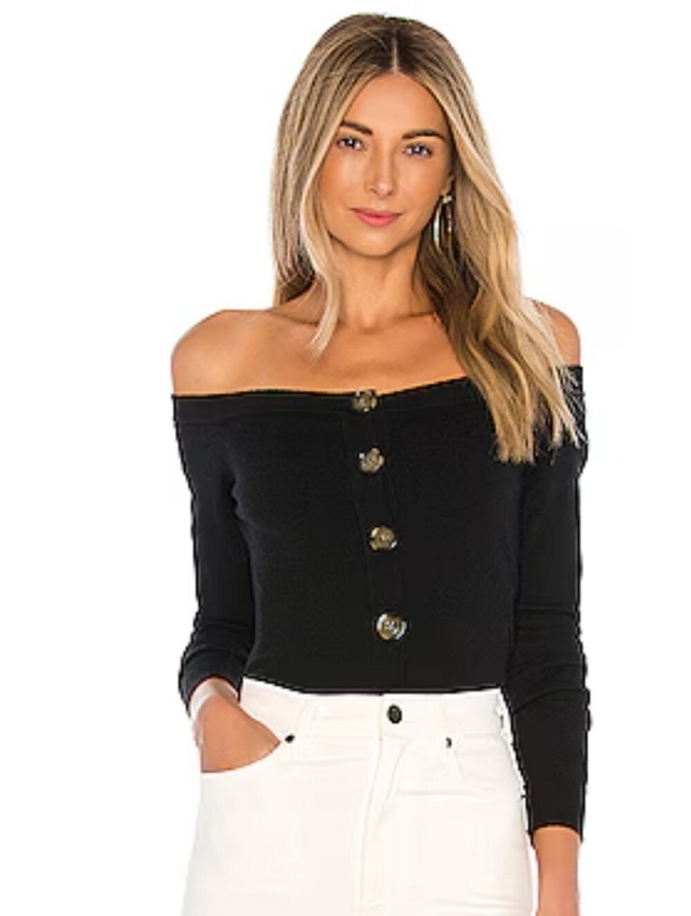 love J Black Off-Shoulder Button-Front